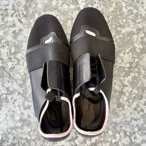 BALENCIAGA Race Runner Leather Mesh Black Pink Low Top Sneakers 39 / 8 - Picture 3 of 12